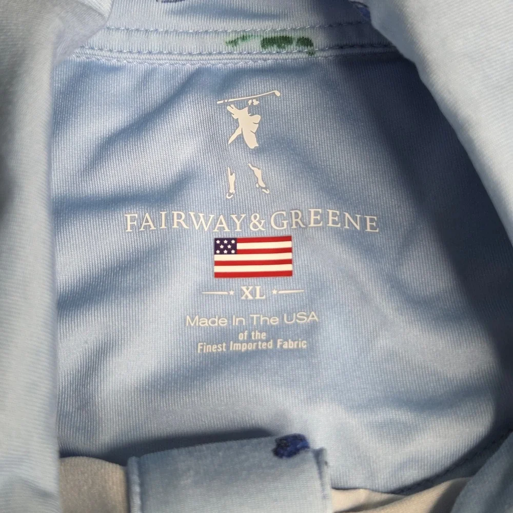 Fairway & Greene Golf‎ Polo Shirt Mens XL Blue Leaf Print Made in USA